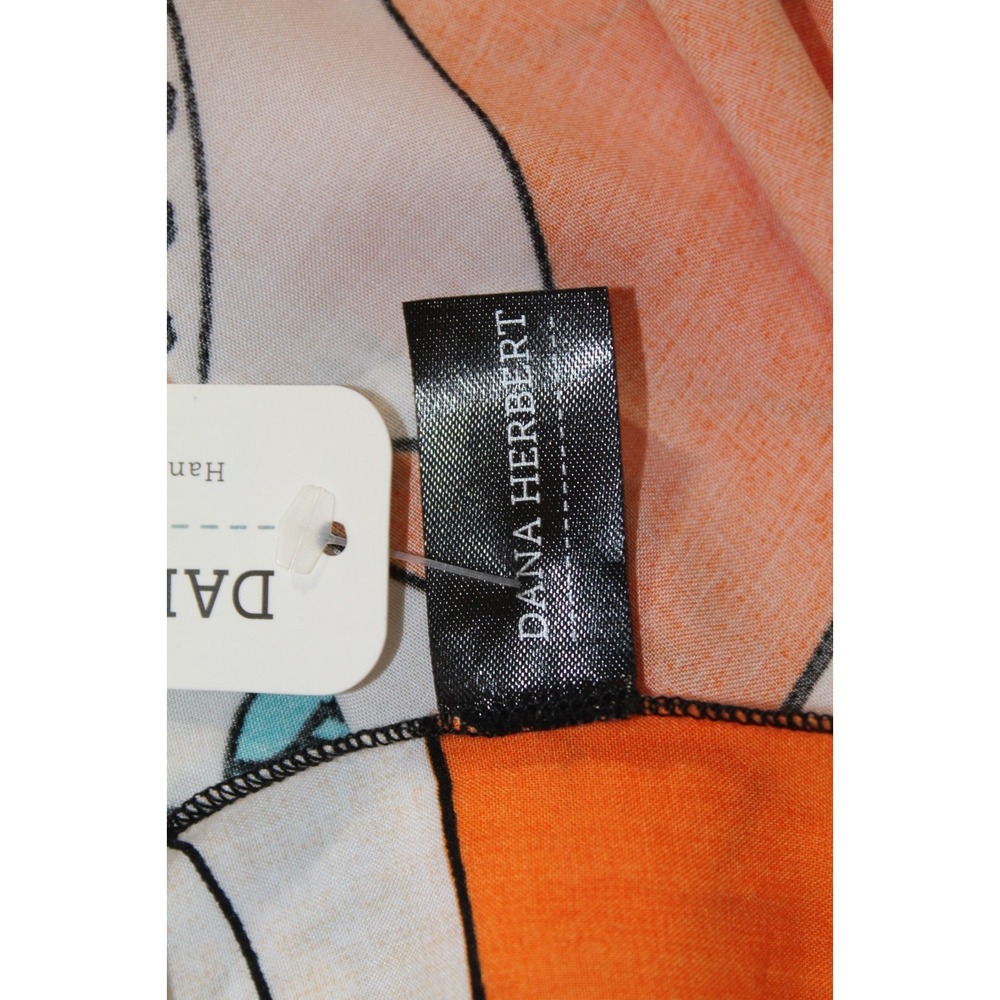 Dana Herbert Orange Floral Scarf Handmade Rayon Rectangle 13x60 NWT - Picture 8 of 9